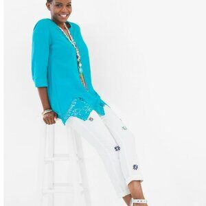 Chico's So Slimming Brooch Embellished Girlfriend Crop Pants 2 / XS